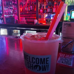 a drink in a plastic cup