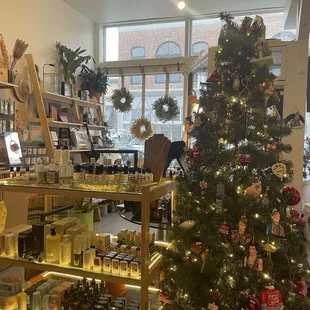 a christmas tree in a store
