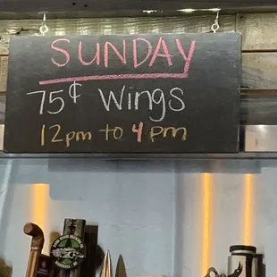 Wings are quite tasty. 75¢ on Sundays 12pm to 4pm. May 28,2024