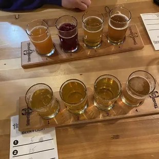 Two flights / samplers from their beer (&amp;cider) menu. Everyone goes home happy!