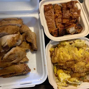 Crispy Chicken, 1 pound roast pork and Charsiu Egg foo young