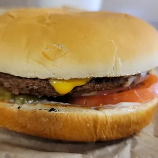 #42 on Texas Monthly's 2009 Best Burger list. Cheeseburger (Jalapeño Jack &amp; American) with Mayo, Tomato, Onion, and Pickle