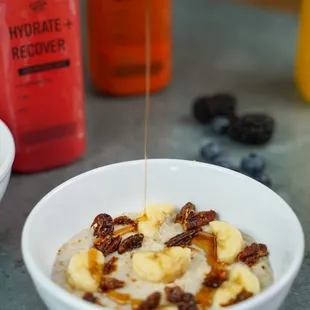 Steel cut oats - candied pecans &amp; bananas with maple syrup