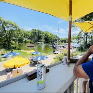 rear deck at H's place overlooking Lake Wisconsin/boat launch/fishing pier.