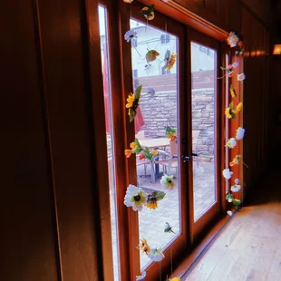 a view of a patio through a window