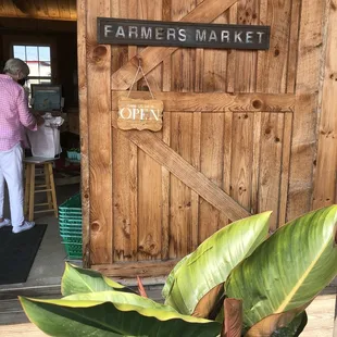 a woman standing in front of a wooden door
