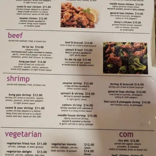 Menu with updated prices