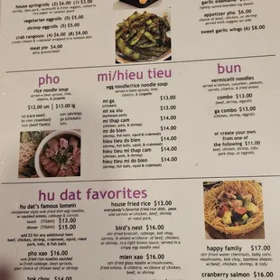Menu with updated prices