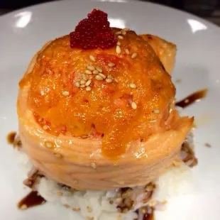 Crabmeat wrapped in baked salmon!