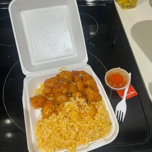 This is the fried rice and Orange Chicken :)