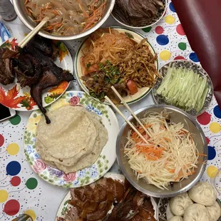 a variety of dishes on a table