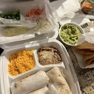 Taco Dinner (what it looks like if you get it to go with the ingredients on the side).  Guac and chips are extra.