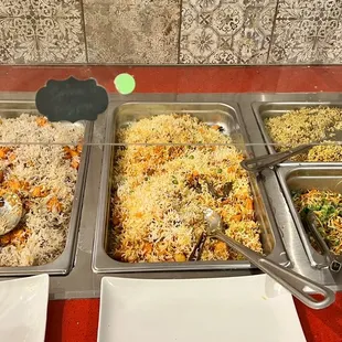 Thursday evening buffet: paneer pulao, dum biryani, gongura rice, Veg Noodles