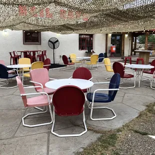 Fans, misters cool our large patio and covered portal