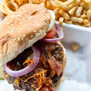 a burger and french fries