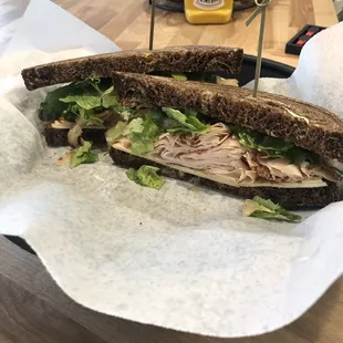 Cajun Turkey, Vermont cheddar cheese on marble rye bread.