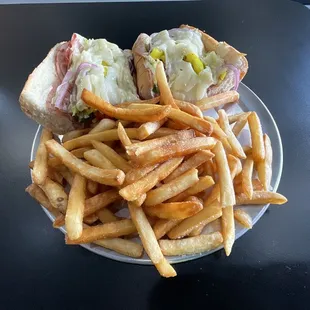 Hot Sicilian &amp; fries  YUM