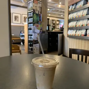 a cup of coffee on a table