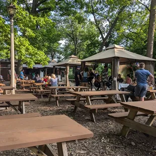 Beer garden, with plenty of tables and shade