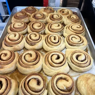 We also offer delicious homemade cinnamon rolls with cream cheese frosting (frosting not pictured)