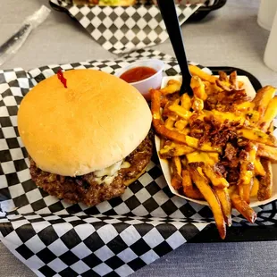 Philly cheesesteak and bacon cheese fries. The fries had canned cheese sauce and not melted shredded cheese, which made them salty and soggy