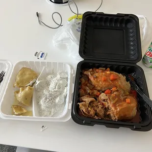 Pirogi w/cucumber in sour cream and cabbage rolls