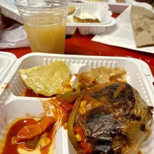 Cabbage roll and pierogies