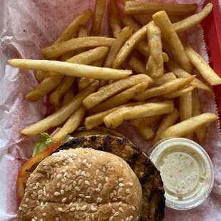 Veggie burger &amp; fries