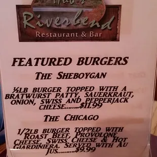 Featured burgers...