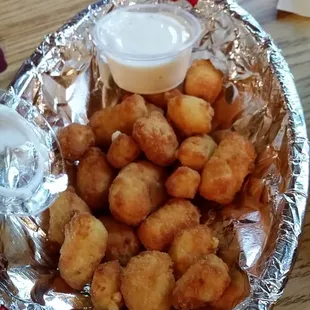 Deep fried cheese curds = mini mozzarella sticks