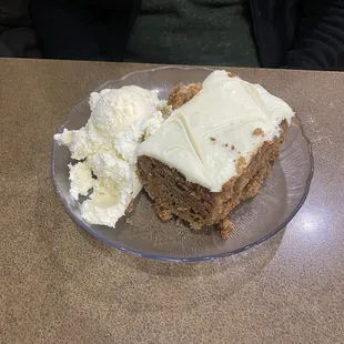 Carrot cake with some ice cream