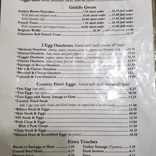 Breakfast menu