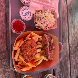 a tray of food on a picnic table