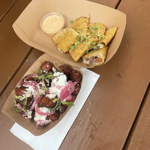 Crab-dilla and sweet potatoes