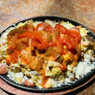 Shrimp and andouille eggs skillet