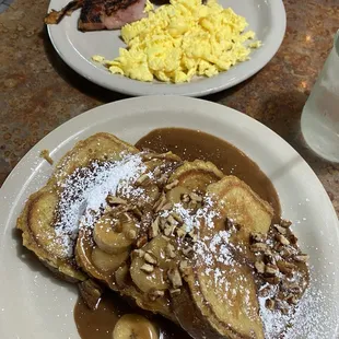 Bananas Foster French Toast Platter with ham &amp; scrambled eggs options