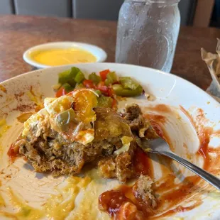 The potatoes were good. Tried to cut through the salt with ketchup and Tabasco.