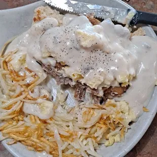 My birthday with chicken fried steak with eggs