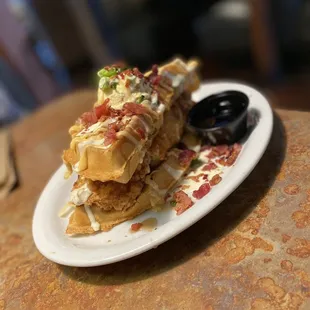Stacked Chicken and Waffles