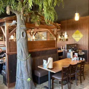 a tree in a restaurant