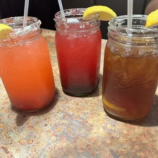 Strawberry Lemonade, Huckleberry Lemonade and Southern Sweet Peach Tea