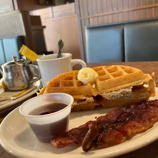 Waffle, bacon and tea. The perfect breakfast!