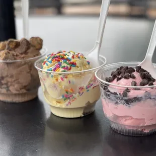 three different flavors of ice cream