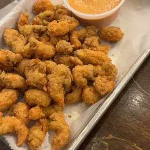 a tray of fried shrimp