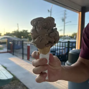 2 scoops in a waffle cone, amazing!