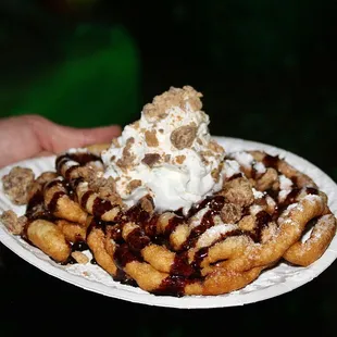 We got a classic funnel cake and a Reese's peanut butter cup funnel cake - both were sinfully delicious with their sweet batter.