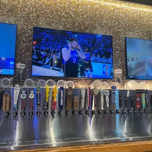  a row of beer taps