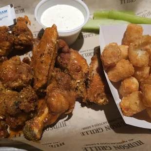 Hot Lemon Pepper wings and tots