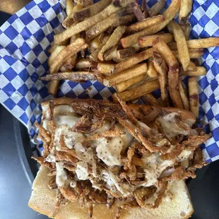 Brisket Po&apos; Boy and Side of French Fries