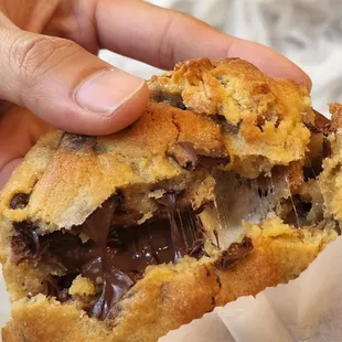 Breaking a smores cookie